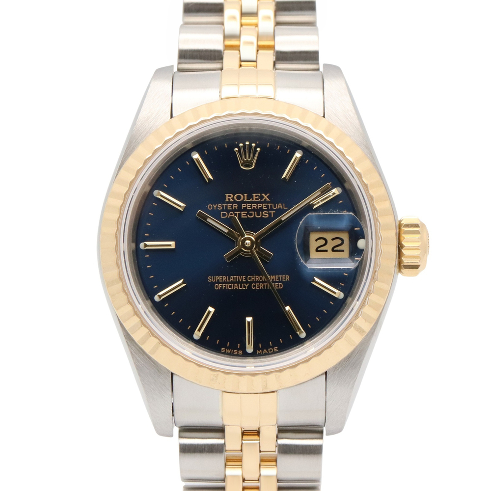 Rolex Datejust L-series watch, 18K (yellow gold) stainless steel, ladies', bl...